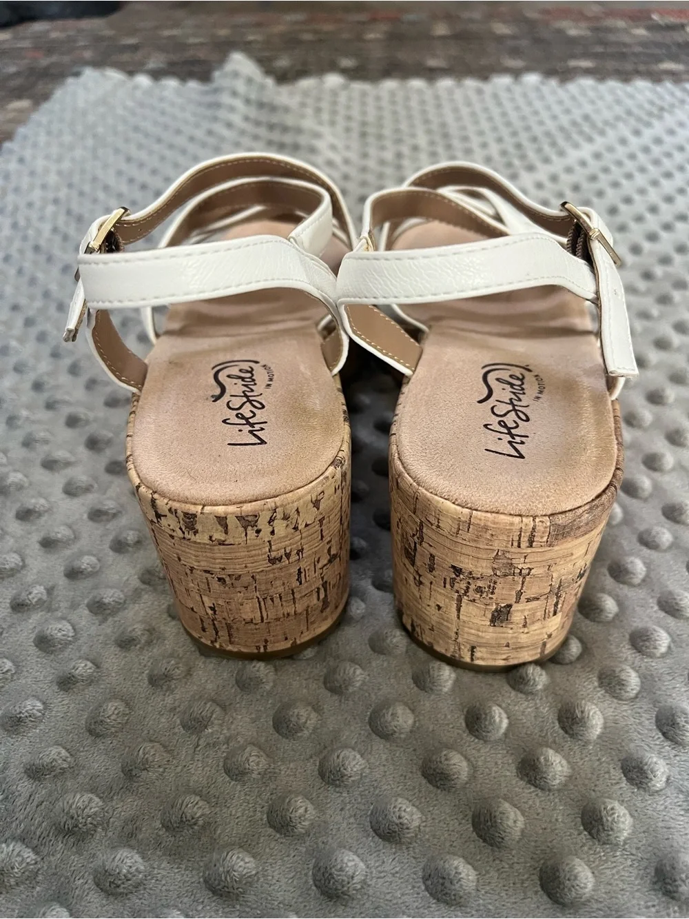 Lifestride White Cork Platform Wedge Sandals for Women